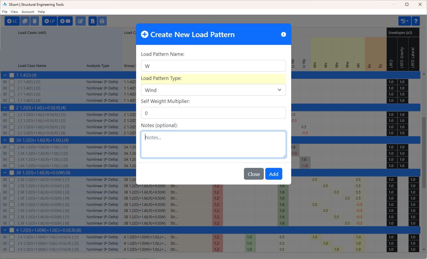 This menu is used to add Load Patterns.