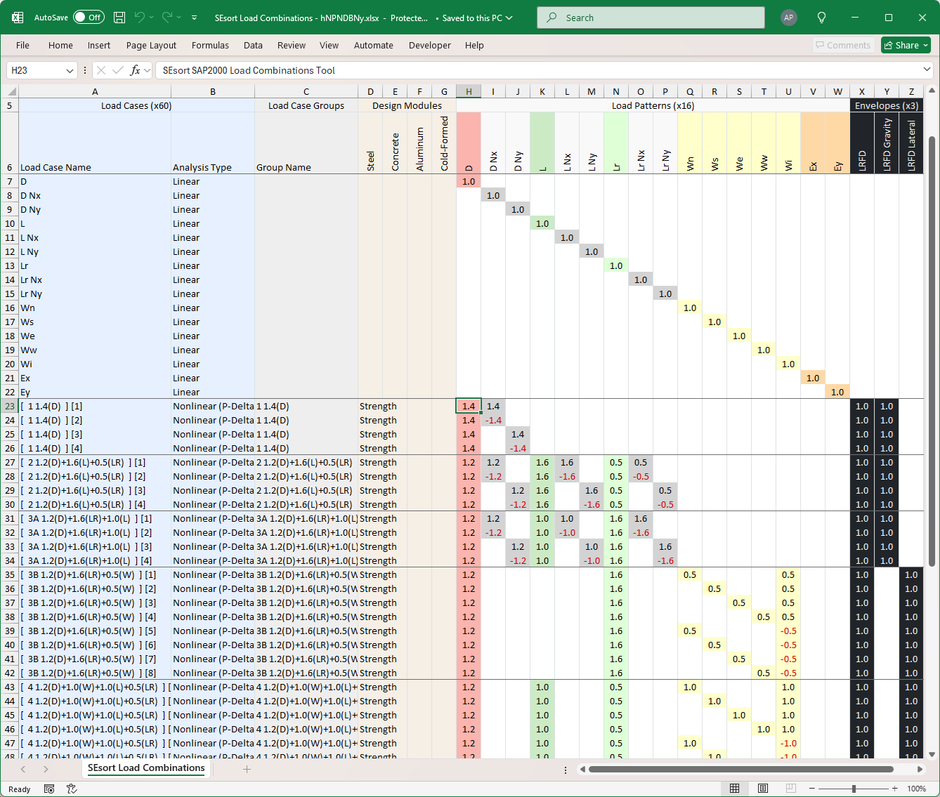 The tool can export Load Combination data to Excel for your records.